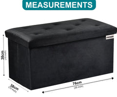 Foldable Velvet Designed Storage Ottoman - Black