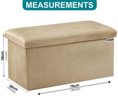Foldable Velvet Designed Storage Ottoman - Beige
